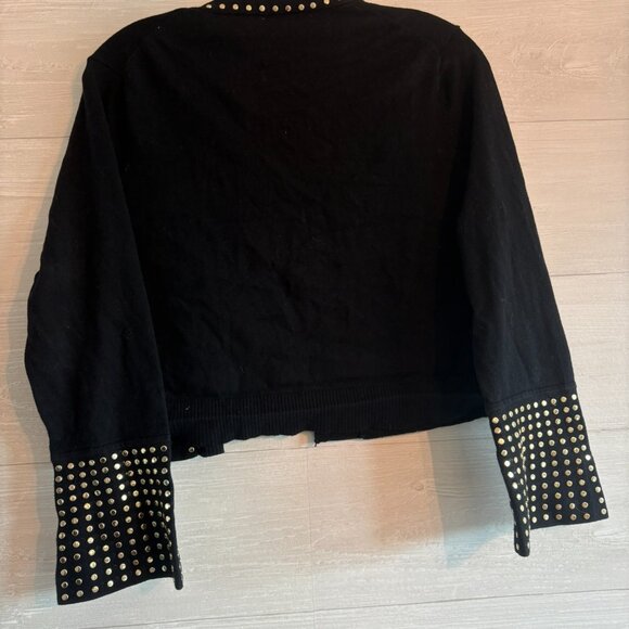 Calvin Klein Womens Cardigan Sweater Black Gold Stud Sleeves Waist Length XL - Picture 5 of 6